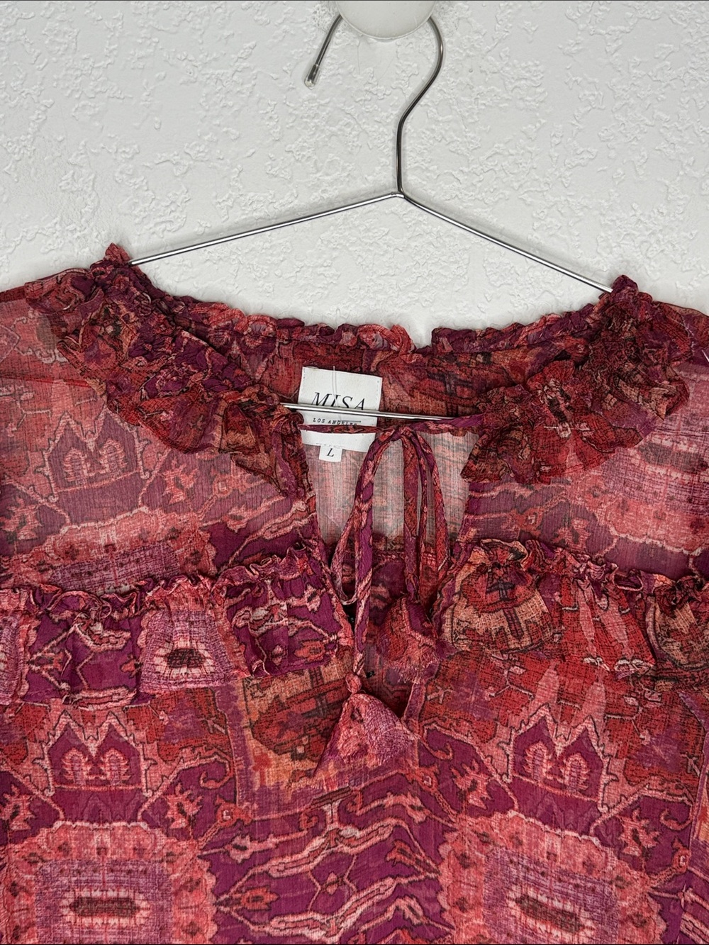 MISA Raffi Top Maroon Ruffle Large Anthropologie - Picture 4 of 13